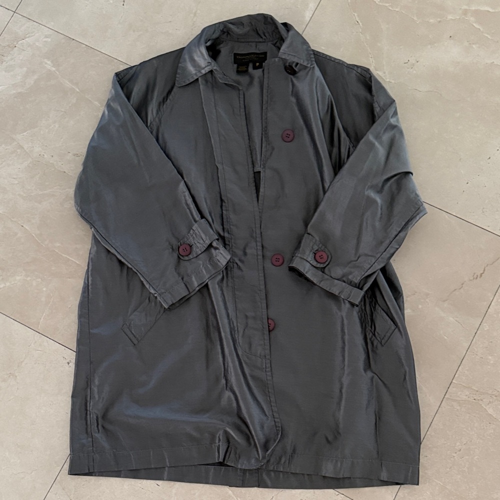 Women metalic Dark Gray Lightweight Trench Coat oversized - P
